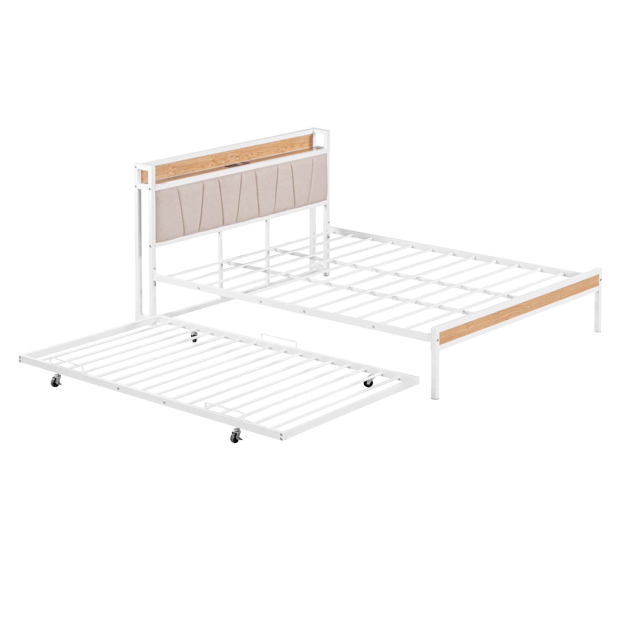 Smart Modern Queen Size Metal Platform Bed Frame with Twin Trundle