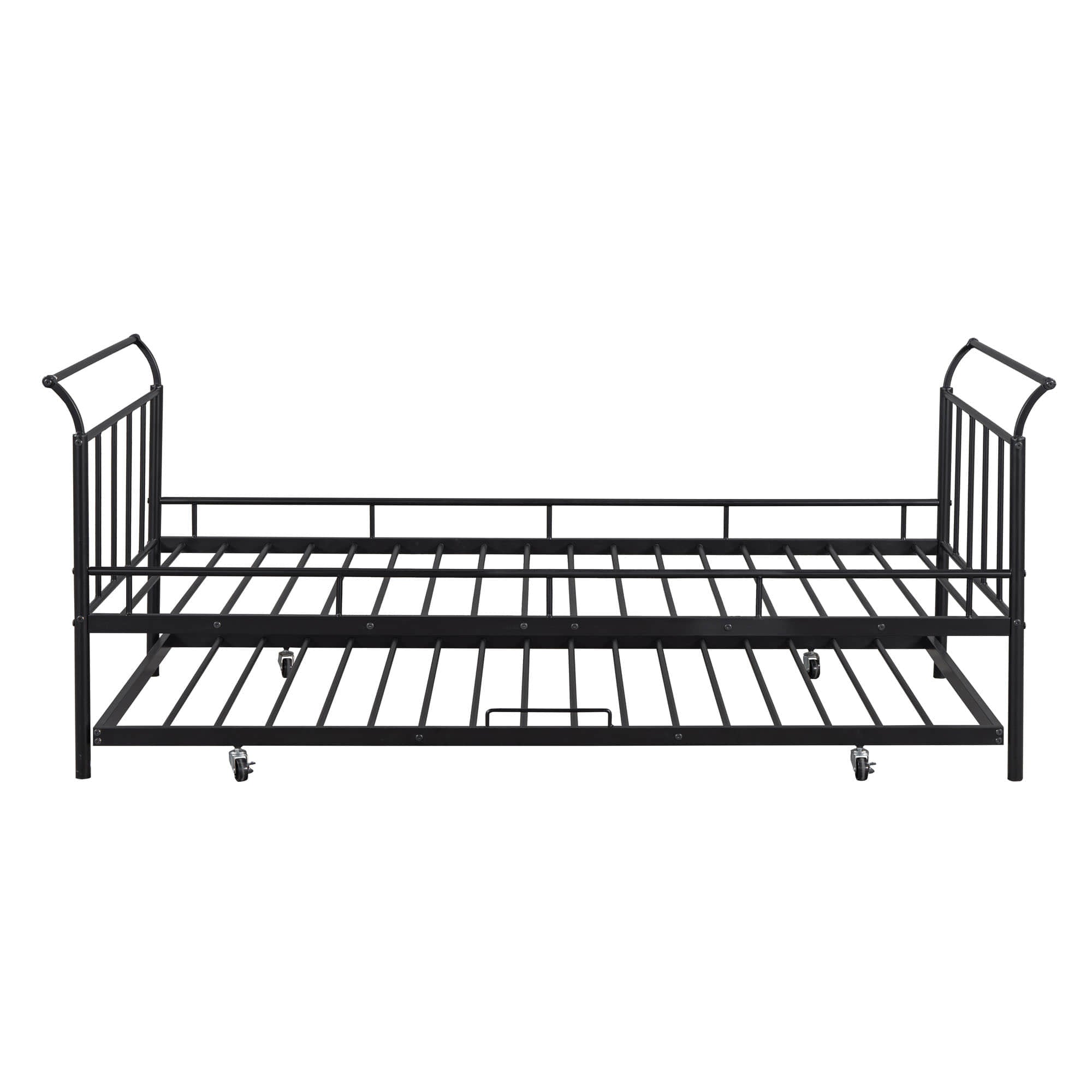 Metal Twin Daybed with Trundle and Curved Armrest - [Backless]