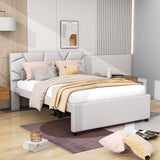 Full Upholstered Platform Bed Frame with Headboard, Twin Trundle Bed