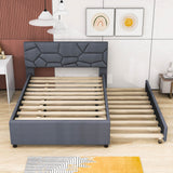 Full Upholstered Platform Bed Frame with Headboard, Twin Trundle Bed