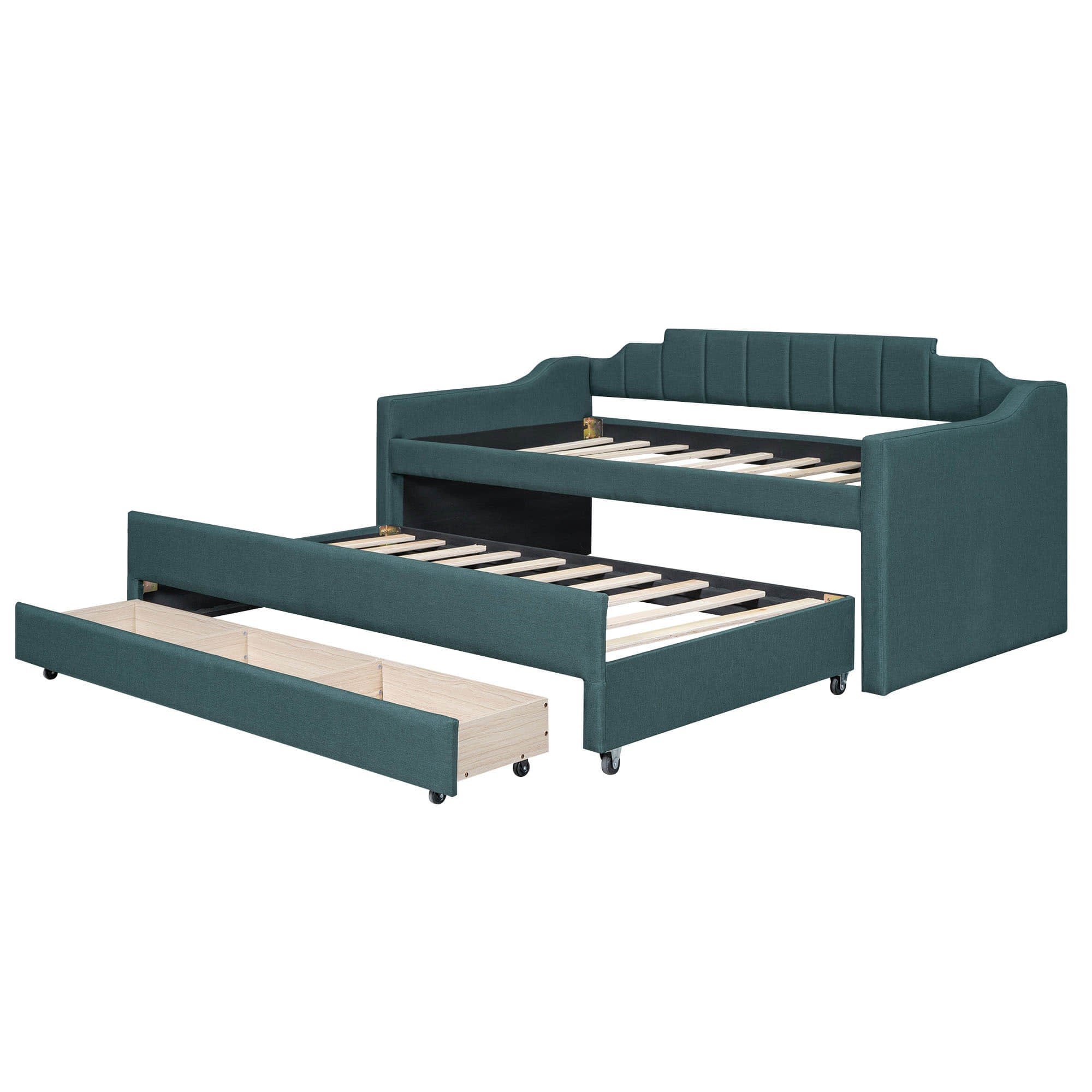 Twin Upholstered Daybed with Trundle and Storage - [Drawers, Linen]