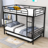 Twin Over Twin Classic Metal Bunk Bed with Trundle - [Detachable, Ladder]