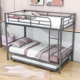 Twin Over Twin Classic Metal Bunk Bed with Trundle - [Detachable, Ladder]