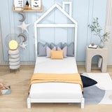 Wood Twin Size Low Platform Bed with House-shaped Headboard