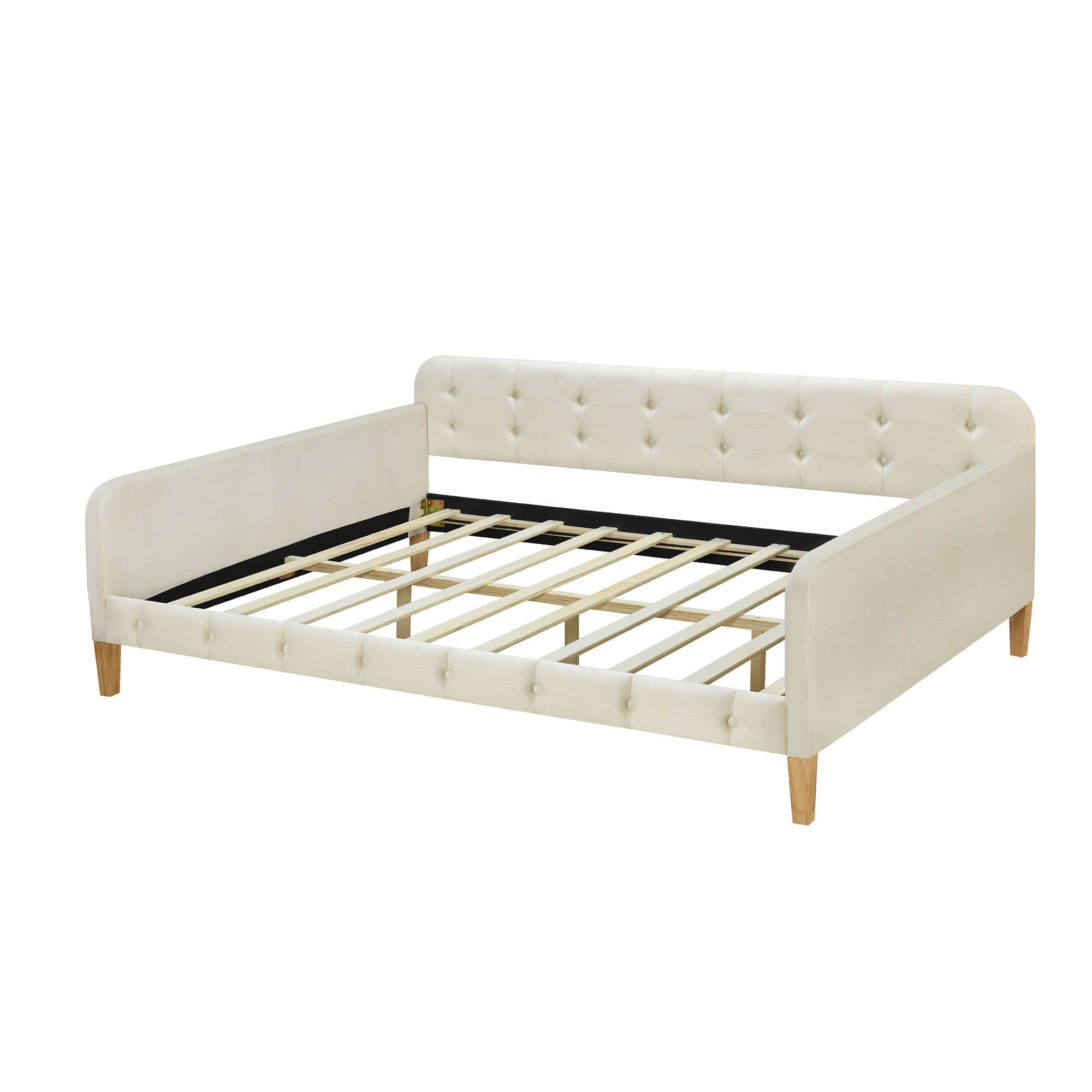 Modern Full Size Velvet Upholstered Daybed with Slats