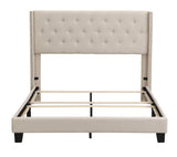 Queen Size Linen Upholstered Bed Frame with Tufted Headboard