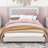 Modern Queen Size Upholstered Bed Frame with LED Lights and Headboard