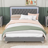 Modern Queen Size Upholstered Bed Frame with LED Lights and Headboard