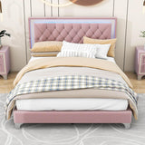 Modern Queen Size Upholstered Bed Frame with LED Lights and Headboard