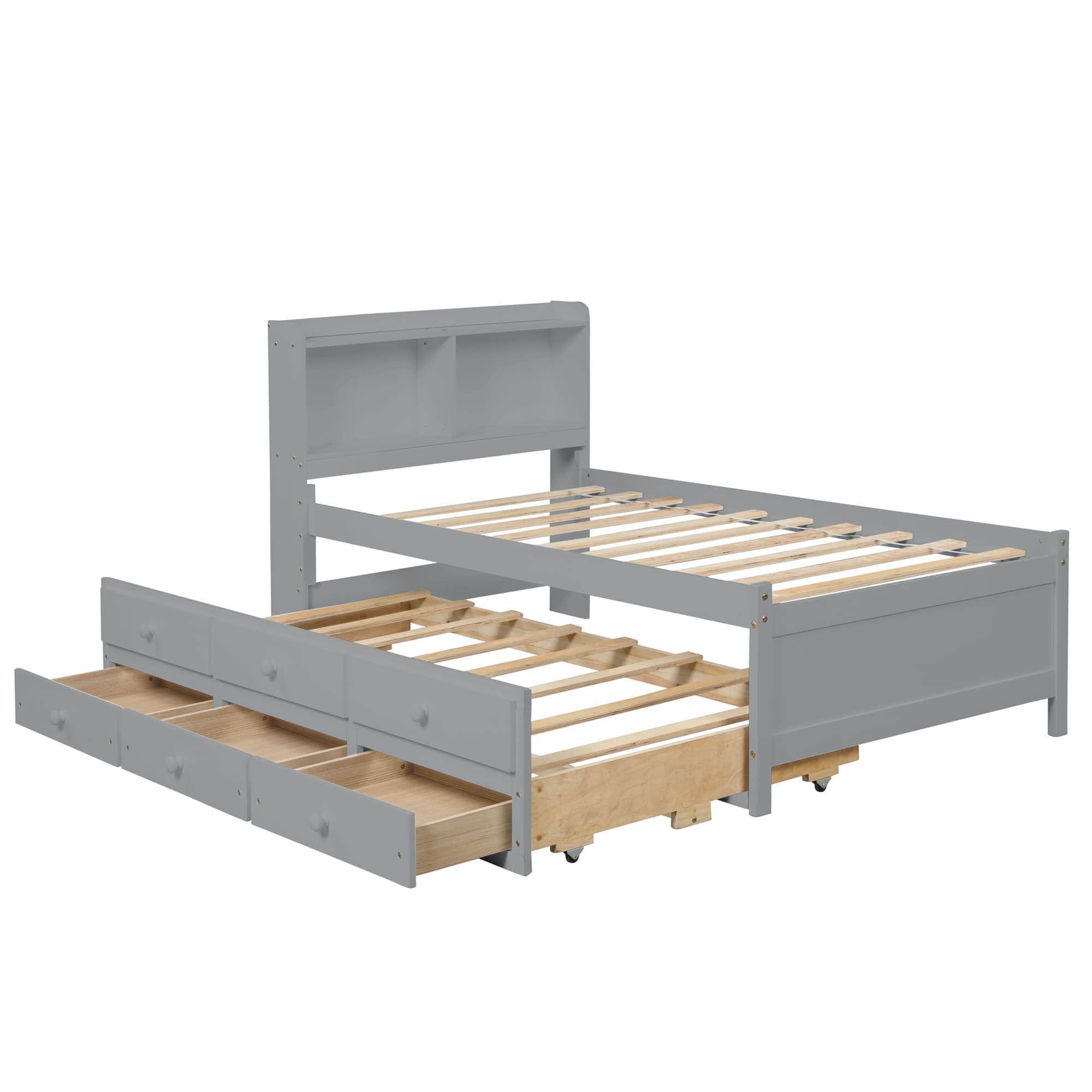 Wood Twin Captains Bed with Storage and Headboard, Twin Trundle Bed