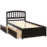 Twin Platform Bed Frame with Storage and Headboard - [Wood, Drawers]