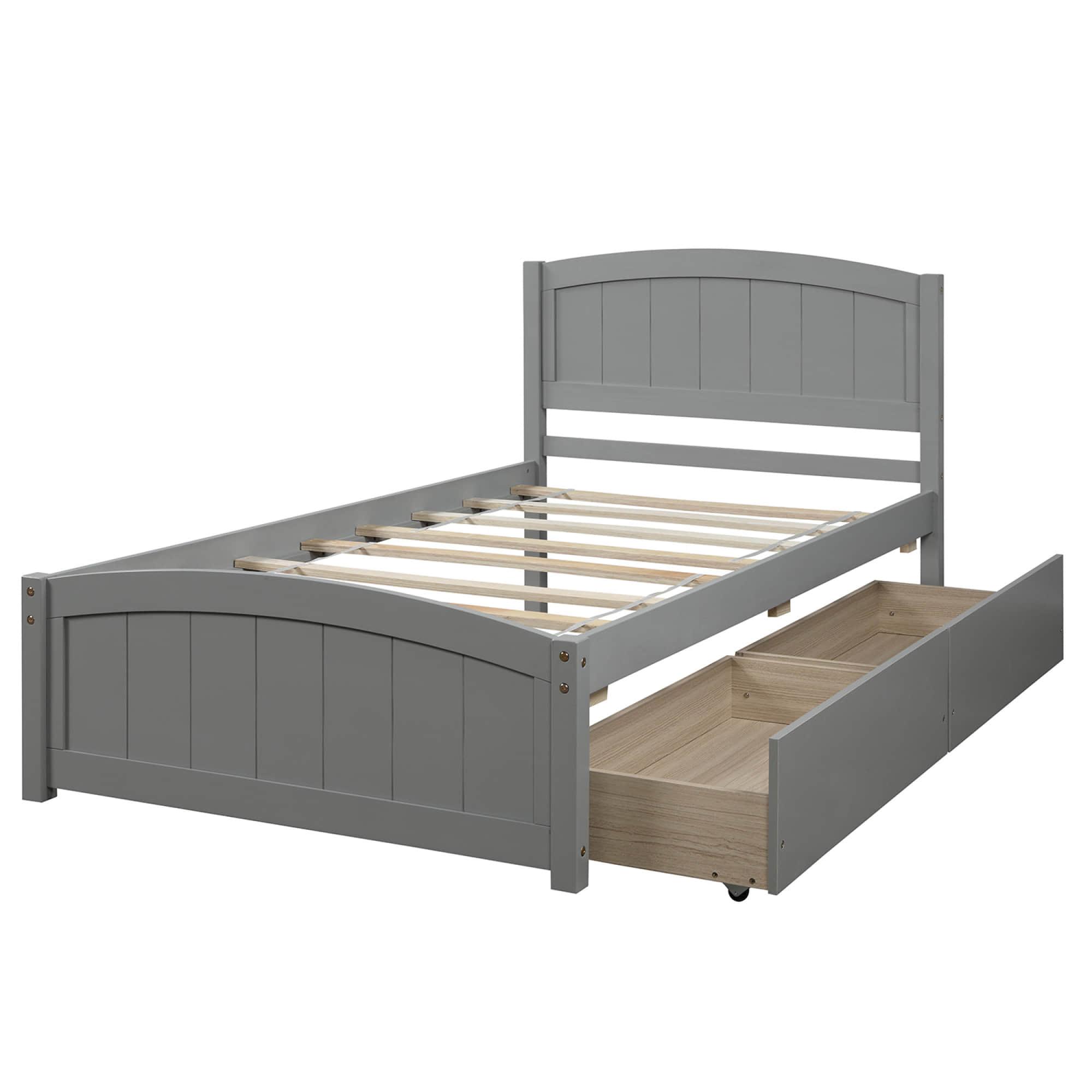 Twin Size Platform Bed with Two Storage Drawers for Kids - [Headboard]