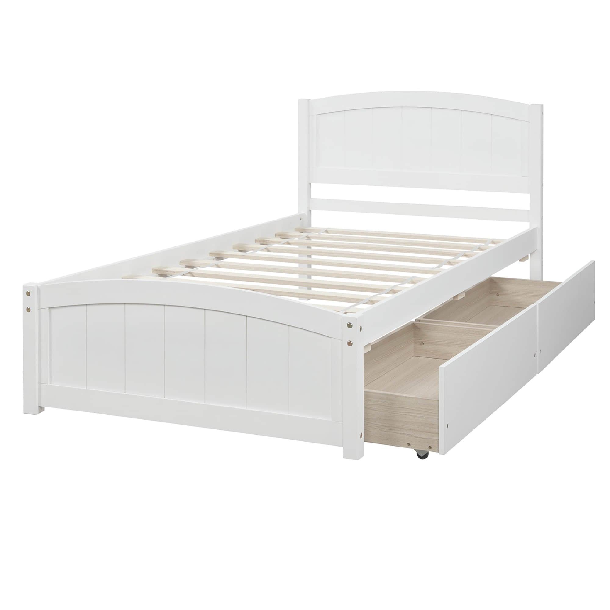 Twin Size Platform Bed with Two Storage Drawers for Kids - [Headboard]