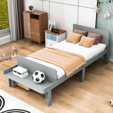 Twin Kids Bed Frame with Headboard and Footboard Bench, Storage