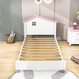 Twin Wood Girls Platform Bed with House-Shaped Headboard