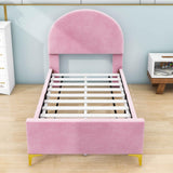 Velvet Upholstered Twin Bed Frame with Headboard for Kids, Adults