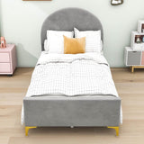 Velvet Upholstered Twin Bed Frame with Headboard for Kids, Adults