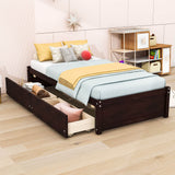 Solid Wood Twin Platform Bed Frame with Storage - [Drawers]