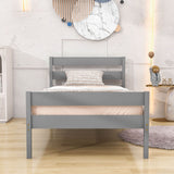 Wooden Twin Bed Frame with Slat Headboard and Footboard