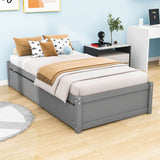 Solid Wood Twin Platform Bed Frame with Storage - [Drawers]