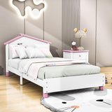 Twin Wood Girls Platform Bed with House-Shaped Headboard