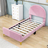 Velvet Upholstered Twin Bed Frame with Headboard for Kids, Adults