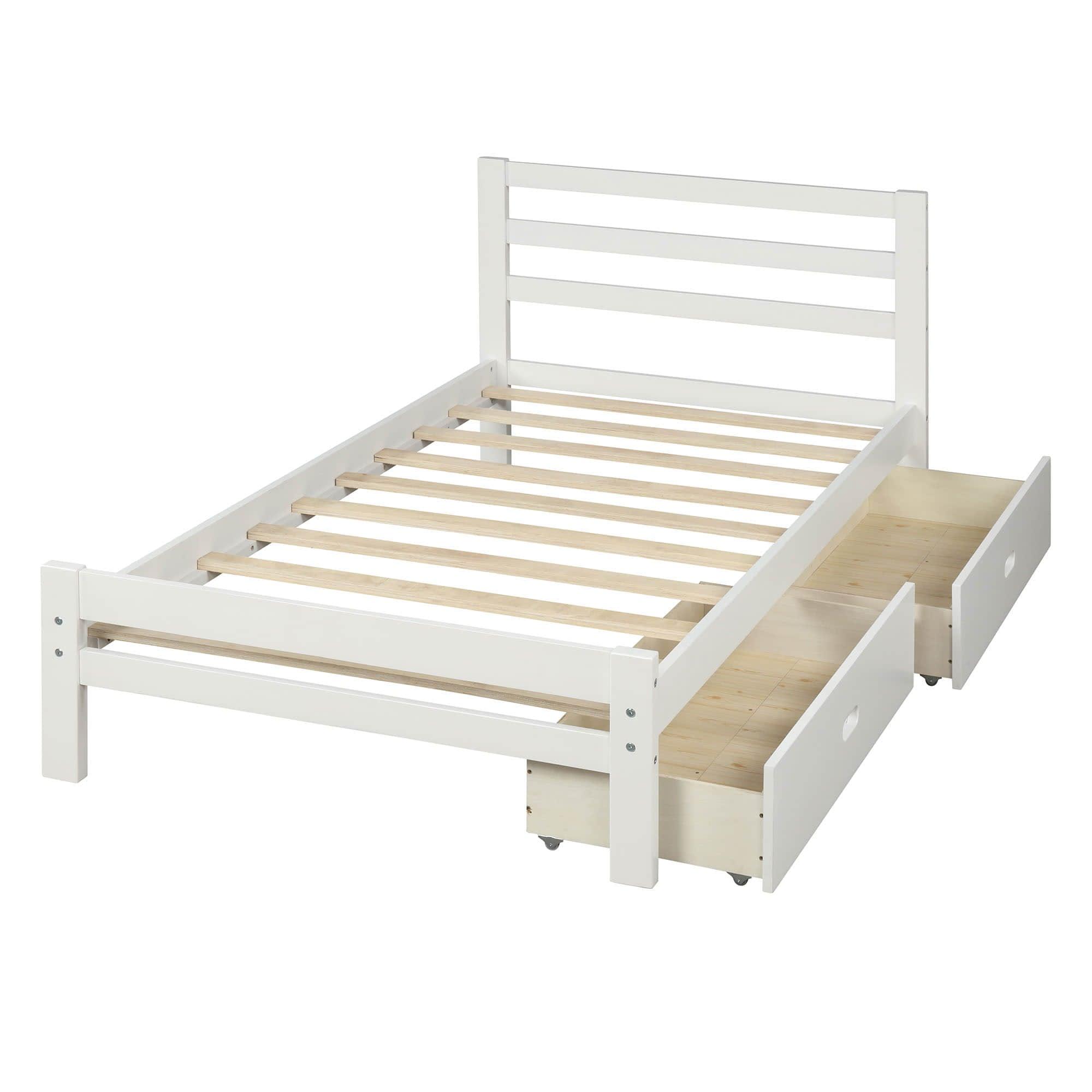 Twin Wooden Platform Bed with Storage and Headboard