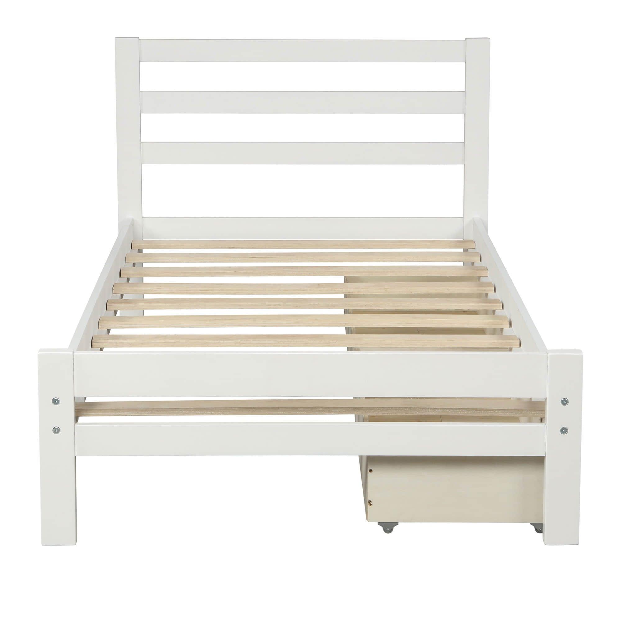 Twin Wooden Platform Bed with Storage and Headboard