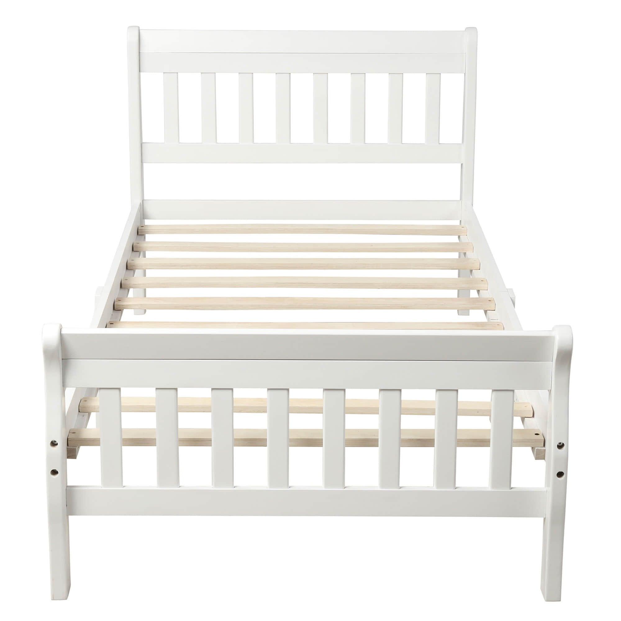 Wood Twin Size Sleigh Platform Bed Frame with Headboard