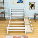 Twin Wooden Platform Bed with Storage and Headboard