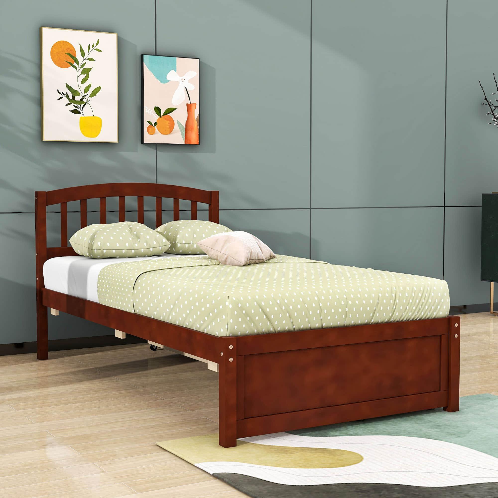 Twin Platform Bed Frame with Storage and Headboard - [Wood, Drawers]