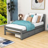 Twin Wooden Platform Bed with Storage and Headboard