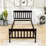 Wood Twin Size Sleigh Platform Bed Frame with Headboard