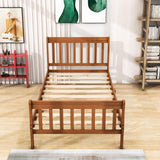 Wood Twin Size Sleigh Platform Bed Frame with Headboard