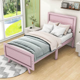 Wood Twin Platform Girls Bed Frame with Headboard and Footboard