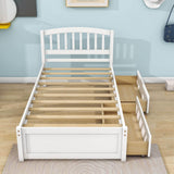 Twin Platform Bed Frame with Storage and Headboard - [Wood, Drawers]