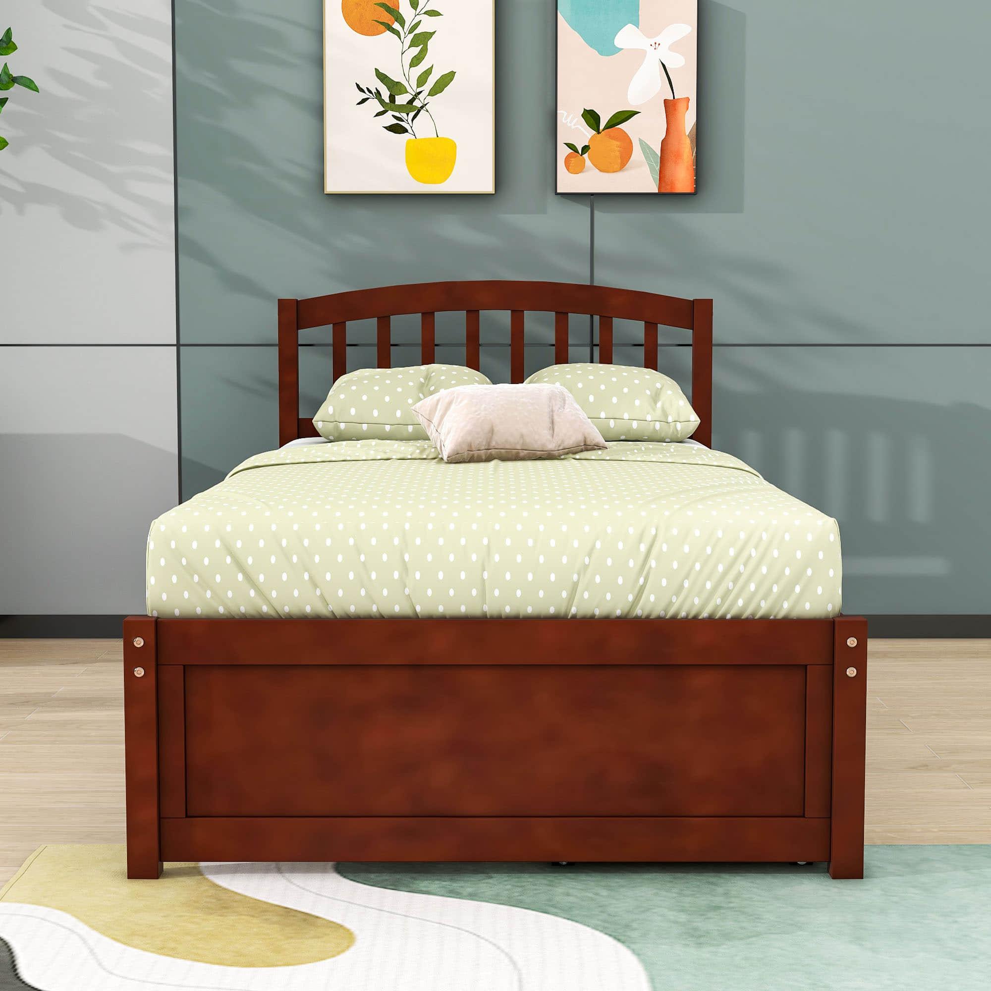 Twin Platform Bed Frame with Storage and Headboard - [Wood, Drawers]