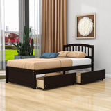 Twin Platform Bed Frame with Storage and Headboard - [Wood, Drawers]