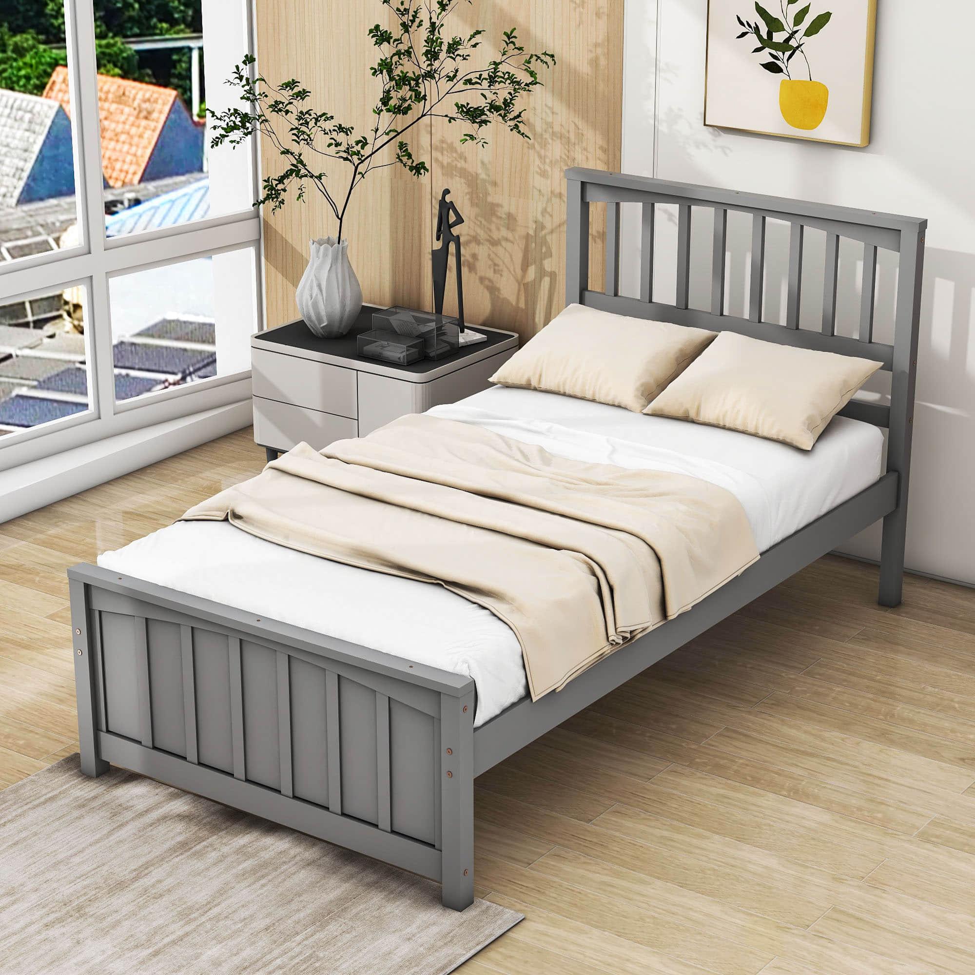 Wood Kids Bed Frame with Headboard and Footboard