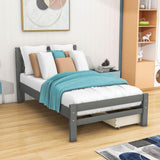 Twin Wooden Platform Bed with Storage and Headboard