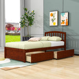 Twin Platform Bed Frame with Storage and Headboard - [Wood, Drawers]