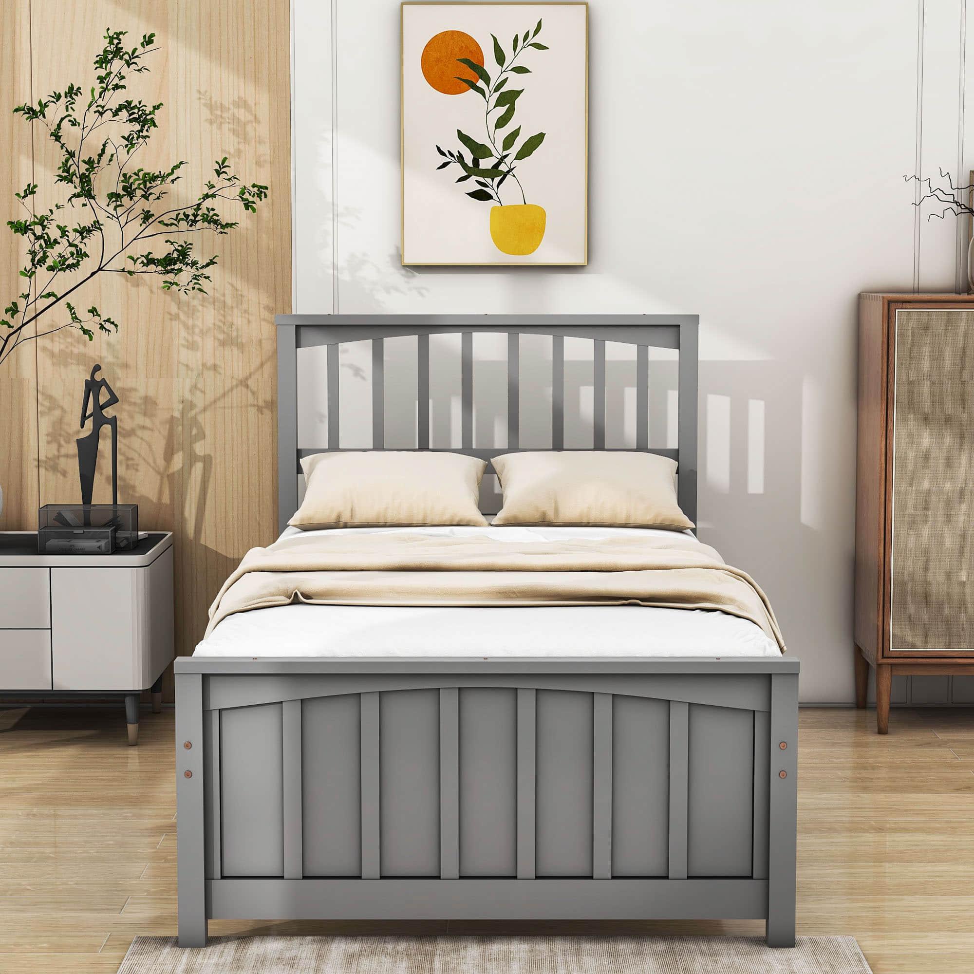 Wood Kids Bed Frame with Headboard and Footboard