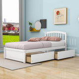 Twin Platform Bed Frame with Storage and Headboard - [Wood, Drawers]