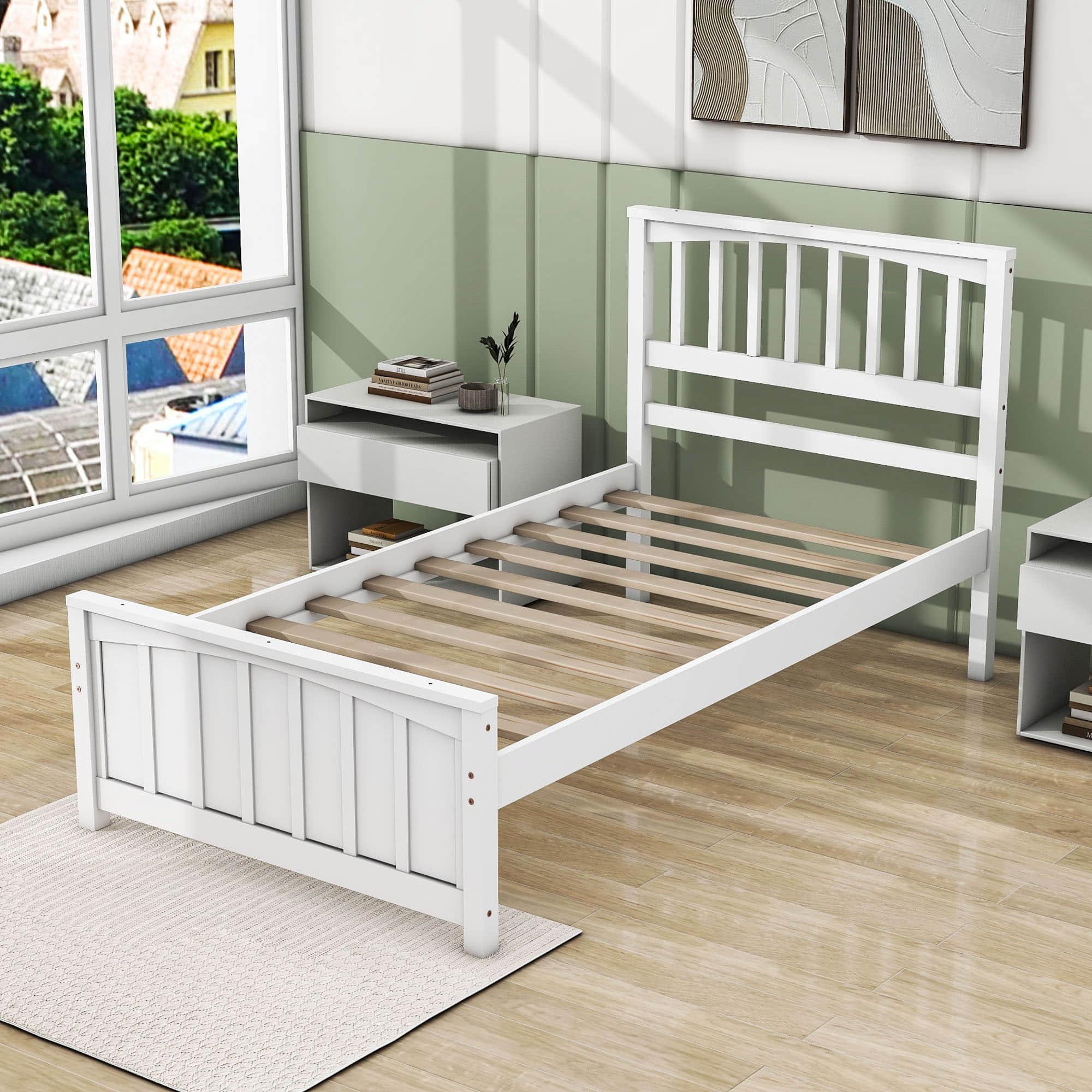 Wood Kids Bed Frame with Headboard and Footboard