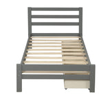 Twin Wooden Platform Bed with Storage and Headboard