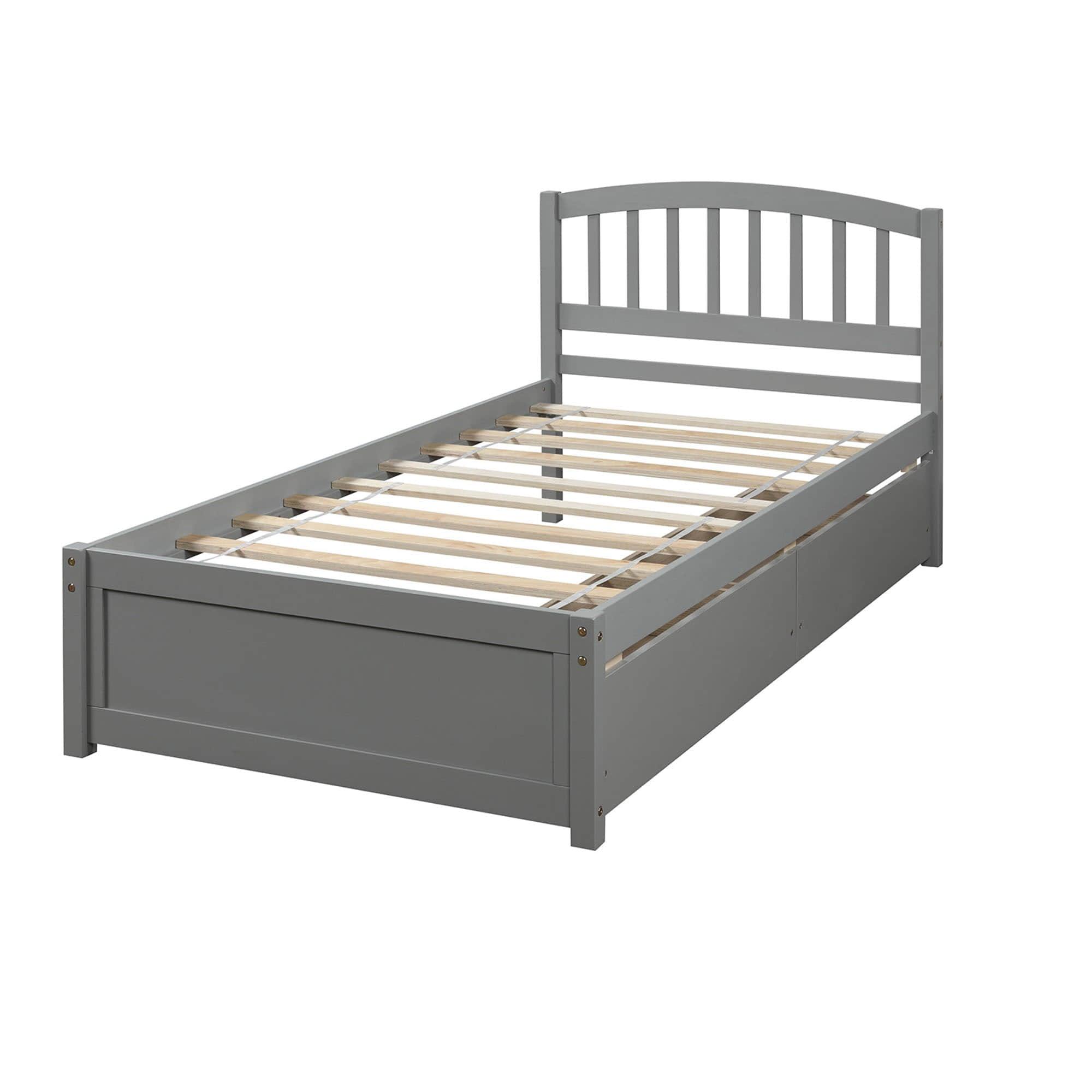 Twin Platform Bed Frame with Storage and Headboard - [Wood, Drawers]