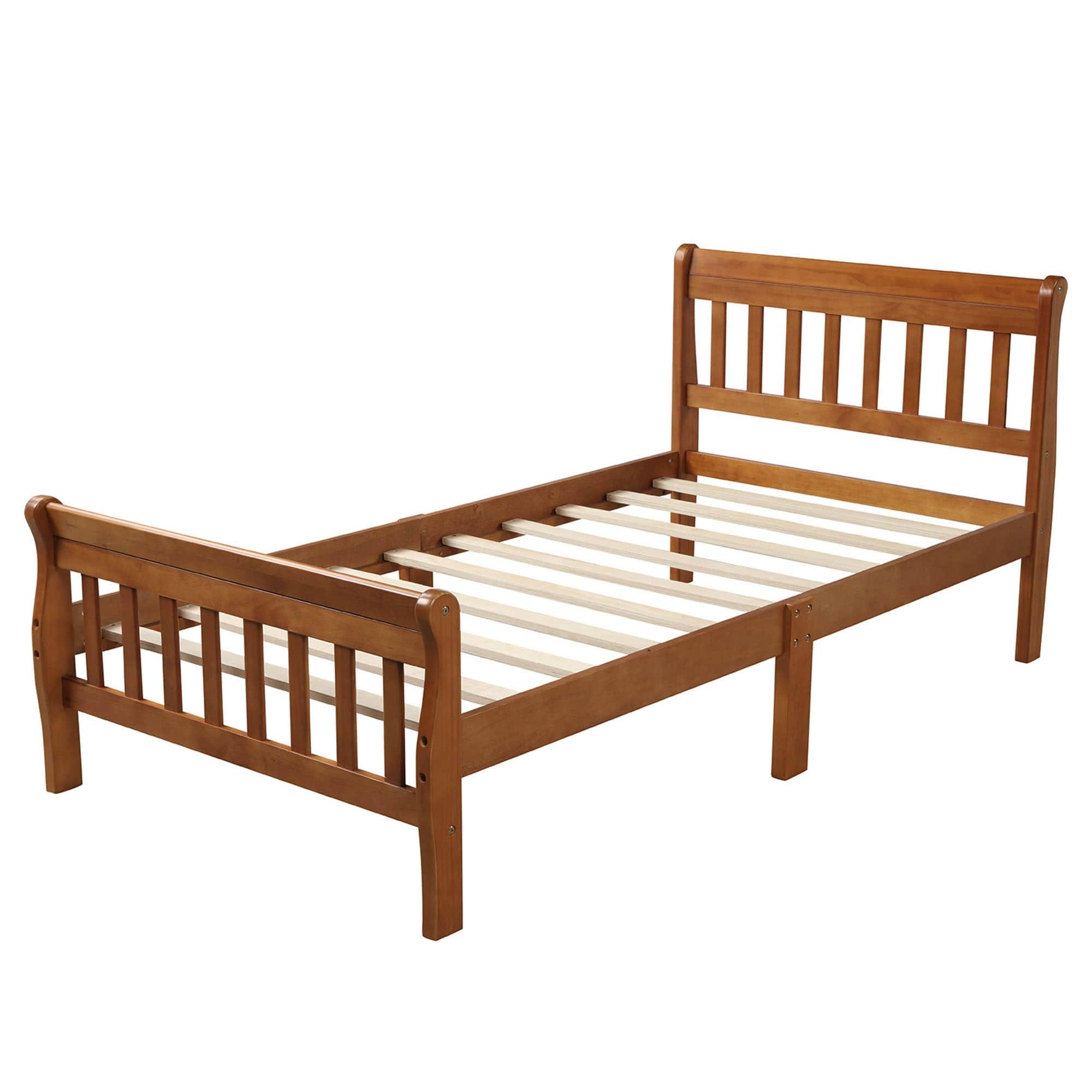 Wood Twin Size Sleigh Platform Bed Frame with Headboard