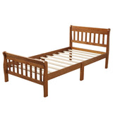 Wood Twin Size Sleigh Platform Bed Frame with Headboard