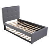 Twin Upholstered Platform Bed with Headboard and Trundle - [Linen]