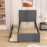 Twin Linen Upholstered Platform Bed with Storage and Headboard